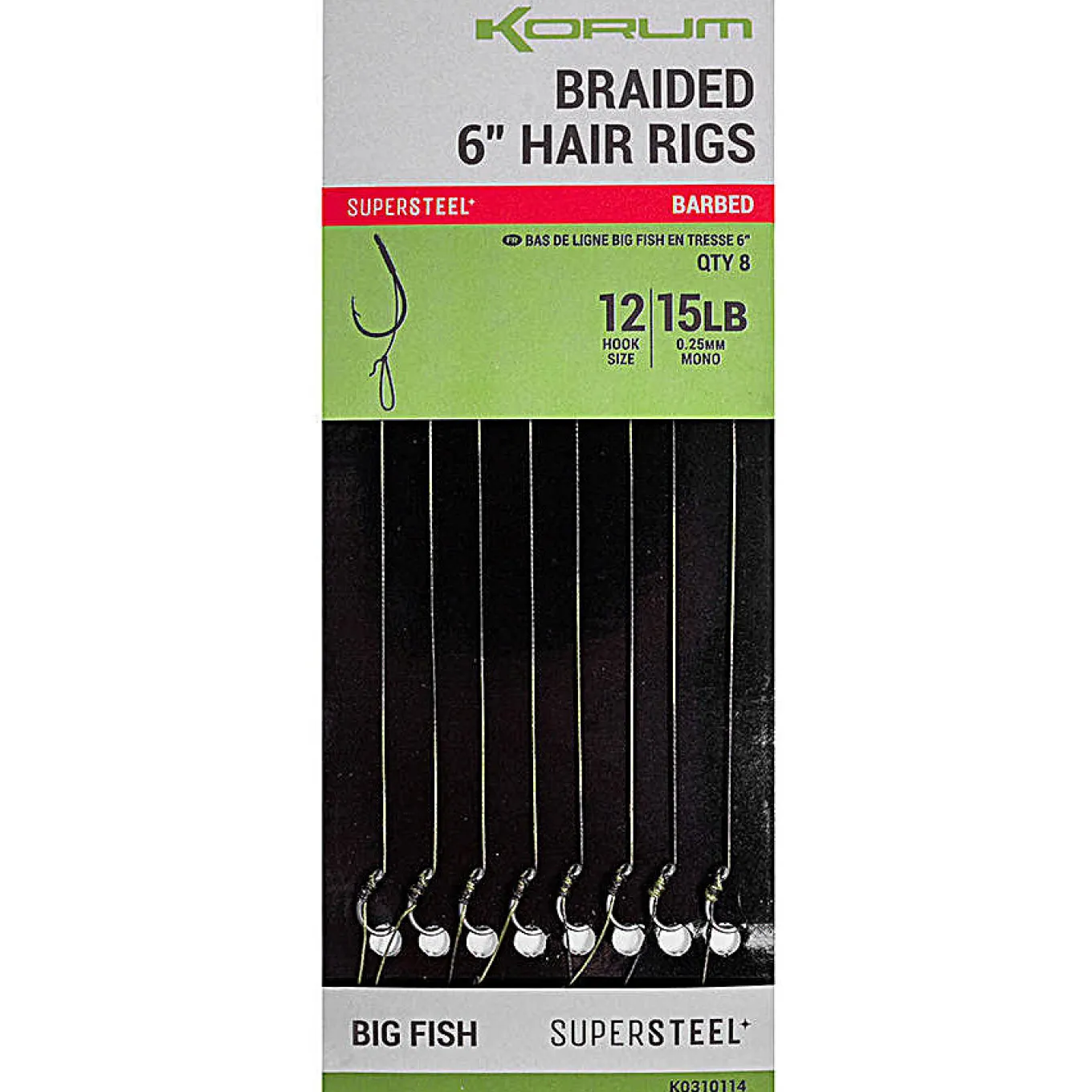 Korum Big Fish Braided Hair Rigs 15cm H12 Barbed