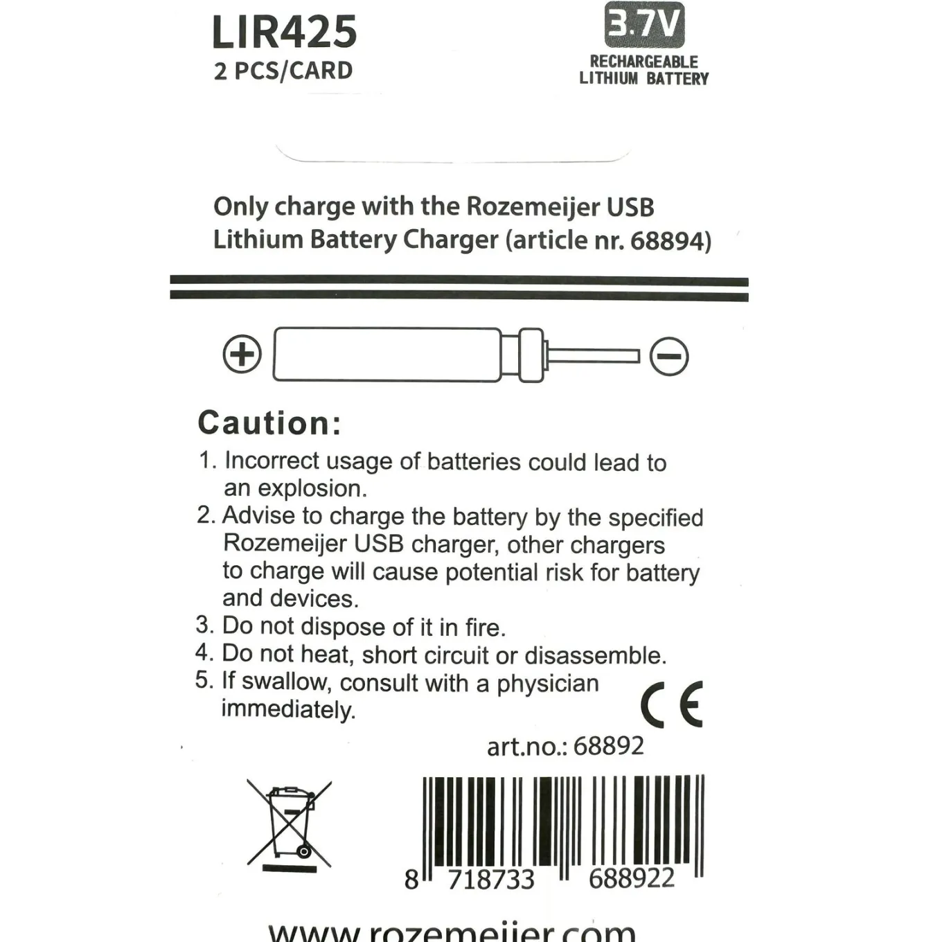 Rozemeijer LIR425 Lithium Battery Pack 2pcs (rechargeable)