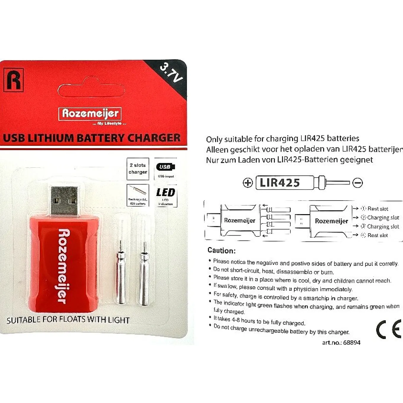 Rozemeijer USB Lithium Battery Charger incl. 2pcs LIR425 battery