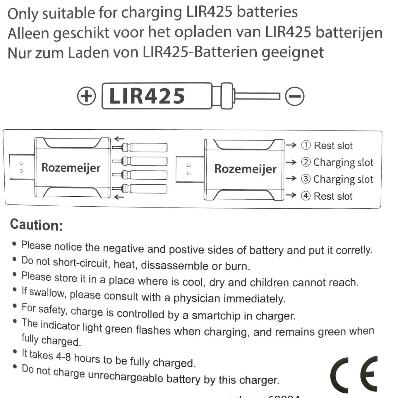 Rozemeijer USB Lithium Battery Charger incl. 2pcs LIR425 battery